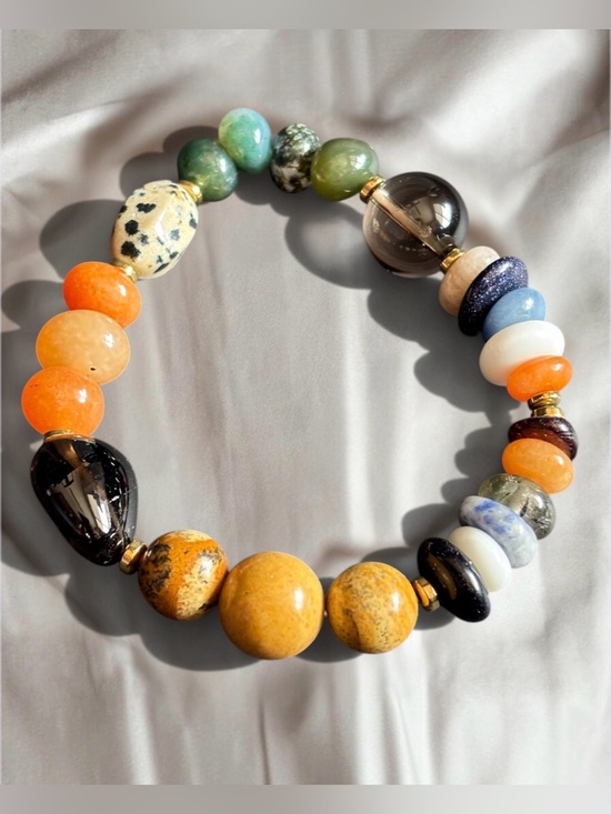 Handmade Jewelry - Artisan Made Multicolor Natural Stone Stretch Bracelet | Size 6.5 IN